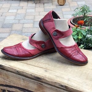 Oleksy red leather and cotton canvas Mary Janes. So cute, but I rarely wear Red.